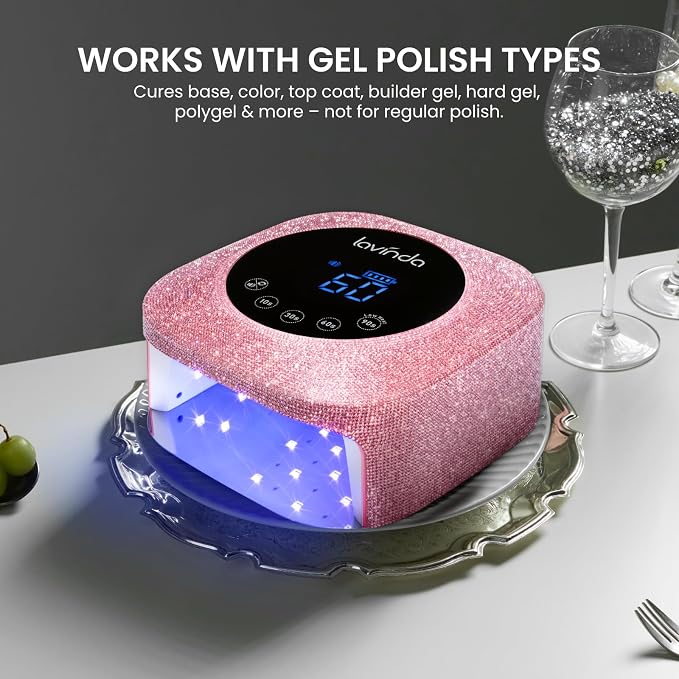 UV Nail Lamp 54W, Cordless Gel UV Led Nail Lamp for Gel Nail Polish, Rechargeable UV Nail Light Nail Dryer with 4 Timer and LCD Display, Professional Fast Curing Lamp Nail Art Tools with Rhinestone