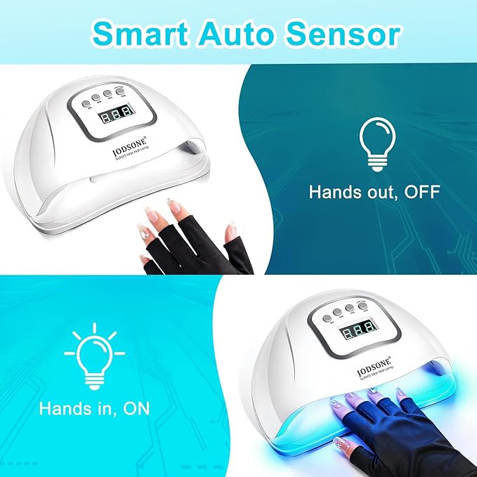 JODSONE U V LED Nail Lamp with Gloves Kit, Nail Dryer for Gel Nails Professional for Home and Salon