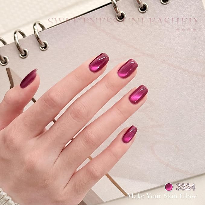 GAOY Pink Cat Eye Gel Nail Polish Set 6 Colors with Magnet, Crush Worthy | Valentine's Date Night Nails, Sweet & Spicy, Glass Holographic Glitter, Salon Gel Manicure Pedicure, UV Lamp Required