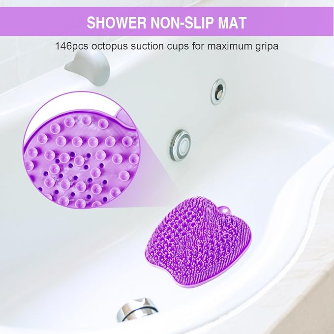 BESKAR XL Larger Shower Foot Scrubber Mat with Non-Slip Suction Cups | Cleans, Smooths, Exfoliates, Massages Your Feet Without Bending, Improve Foot Circulation, Soothes Tired Feet