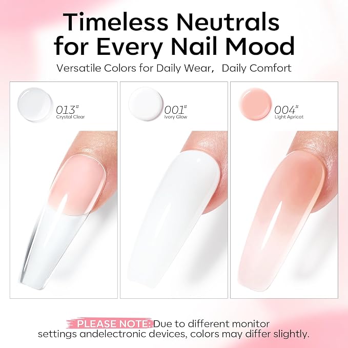 Modelones Poly Gel Nail Kit 3 Colors Clear White Apricot with Slip Solution | Dual Nail Forms Top Base Coat Extension Builder Gel Polygel Toenail Kit DIY Nail Art Salon Use