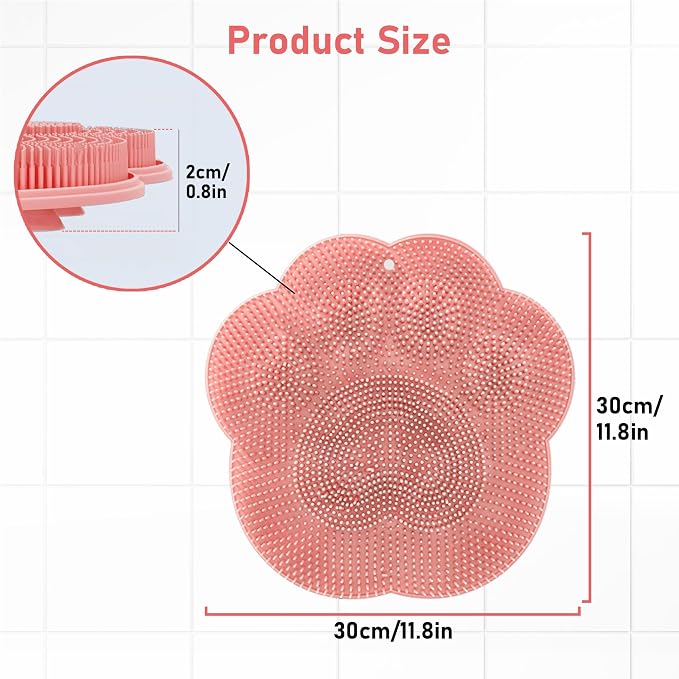 Silicone Foot Scrubber Mat, 12x12 Non-Slip, 38 Suction Cups | No Bending, Foot Cleaner for Seniors, for Wall, Small Bathtub