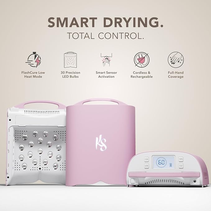 KIARA SKY Beyond Pro V3 UV LED Nail Lamp Pink – Cordless Rechargeable Gel Lamp w/Smart Sensor, Flashcure Low Heat Mode, Full-Hand Coverage & Timer for Gel Polish, Builder Top Coat 48W (240v)