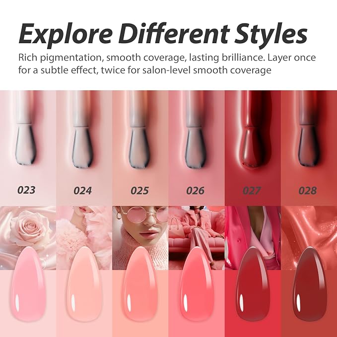 Makartt Jelly Pink Nude Red Gel Nail Polish Set 15ML: 6 Sheer Colors | Large Capacity, High-Gloss Shine, Transparente Effect, Milky Pink Nude Red, UV/LED Lamp Required, Home & Salon DIY