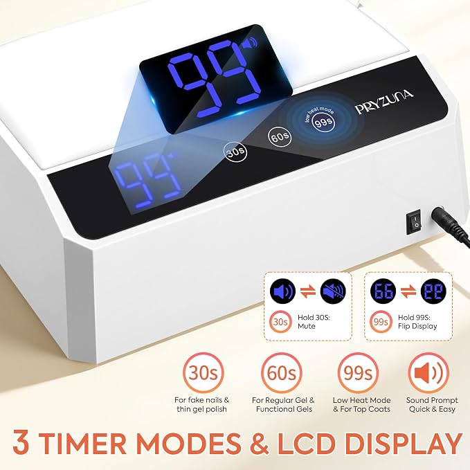 UV LED Nail Lamp, 120W UV Light for Gel Nails with Two-Hand Design | Fast Curing Professional Nail Dryer for Gel Polish, 69 Bead, Detachable Arm Rest & Base, 3 Timers for Fingernails & Toenails