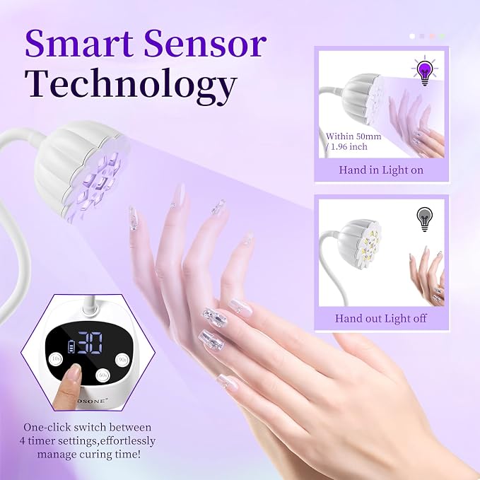 JODSONE Fast Curing U V Nail Lamp Portable and Flexible Gooseneck Lamp Rechargeable LED Dryer for Gel Polish, Auto Sensor & 4 Timers Ceramic White