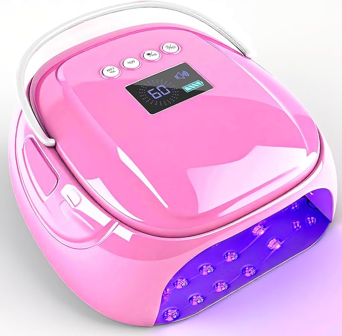 126W Rechargeable UV LED Nail Lamp, Portable Cordless Nail Dryer with Auto Sensor and 4 Timer Settings, Professional Curing Lamp for Gel Polish and Salon (Plating Pink)