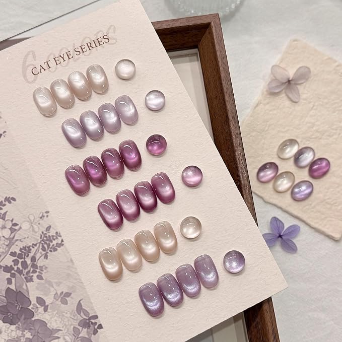 GAOY Glitter Cat Eye Gel Nail Polish Set 6 Colors with Magnet, Purple Pink | UV Lamp Required, Holographic, Nail Art DIY at Home, Salon Manicure Pedicure, Long Lasting, Gift for Women