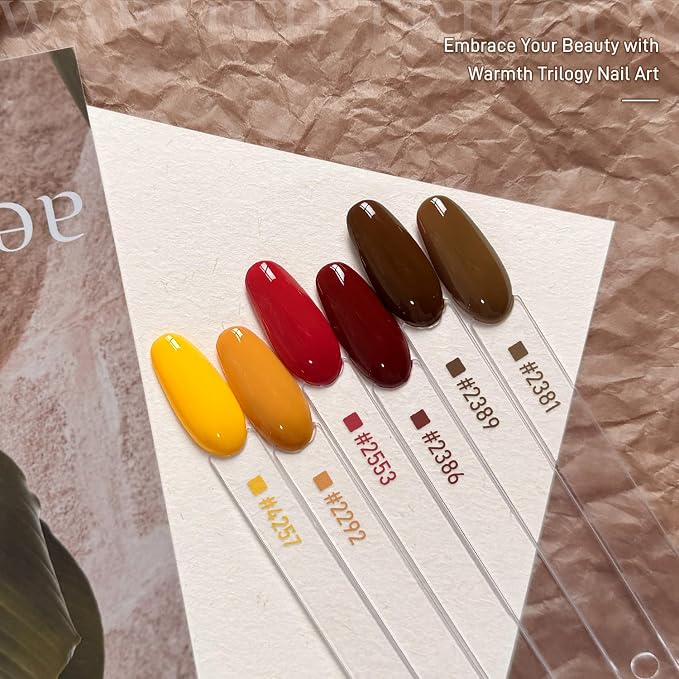 GAOY Brown Red Gel Nail Polish Set, 6 Colors Burgundy Orange Pumpkin Soak Off UV Light Cure Gel Polish Kit for Salon and Nail Art DIY at Home