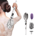 Electric Body Brush Back Scrubber for Shower, Electric Body Brush with Long Handle, Waterproof Rechargeable Bath Brush Body Scrubber with 3 Brush Heads & 2 Speeds for Cleansing and Exfoliating Skin