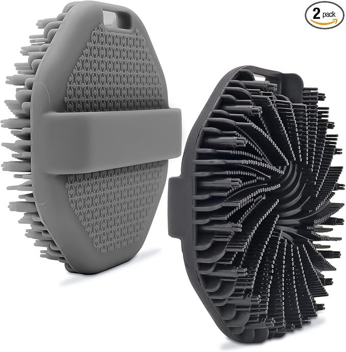 2-Pack Silicone Body Scrubber Shower Brushes,Exfoliating Body Scrubber for All Skin Type, Eco Friendly Shower Scrubber for Body, Silicone Body Brush for Showering (Black & Gray)