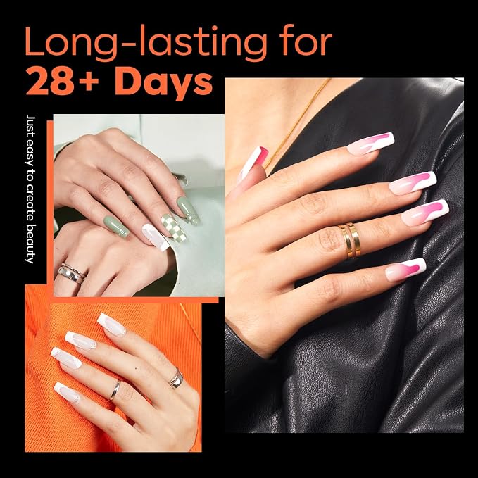 Modelones Medium Square Nail Tips Pre-shaped Soft Gel Fake Nails False Full | Acrylic Clear Full Cover Press on Extension Kit Gel Manicure DIY at Home 216PCS 12Sizes
