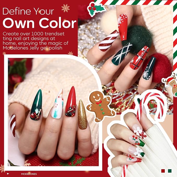 modelones Cat Eye Gel Nail Polish Set Glitter Red Blue Dark Green Christmas