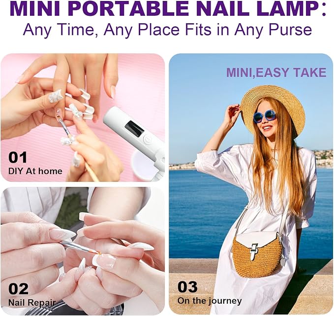 Mini UV Light for Nails, Portable LED Flash Cure Lamp for Gel X Polish, Small Handheld Magnetic UV Pen for Single Finger, Nail Curing Lamp with Stand for Starter Salon DIY/Home Manicure/Travel