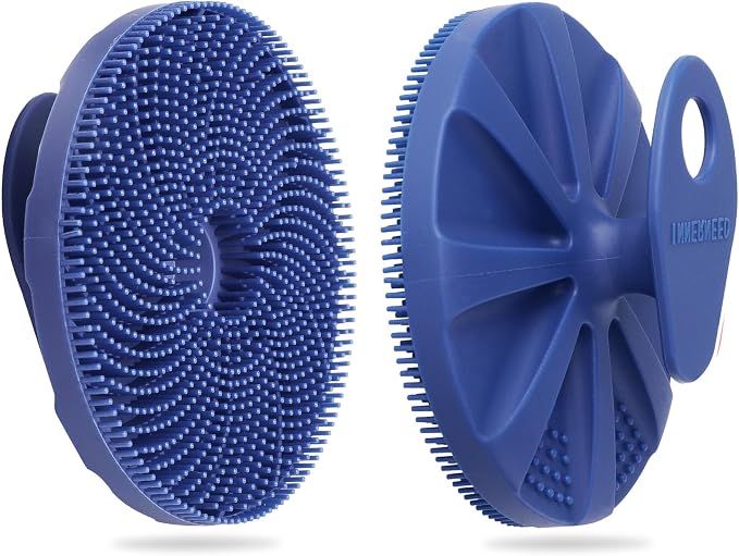 Food-Grade Silicone Body Scrubber Exfoliating & Massaging Brush, Dark Blue | INNERNEED Hygienic Shower Scrub Skin Wash Bath Tool for All Skin Types, Lathers Well, Longer Service Life