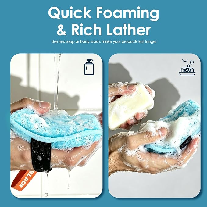 Exfoliating Body Scrubber, Rough Body Scrubber Exfoliator, 2 Pack | Large Exfoliating Bath Sponges for Shower, Loofah for Men and Women, Deep Cleansing, Reusable & Long-lasting, Blue