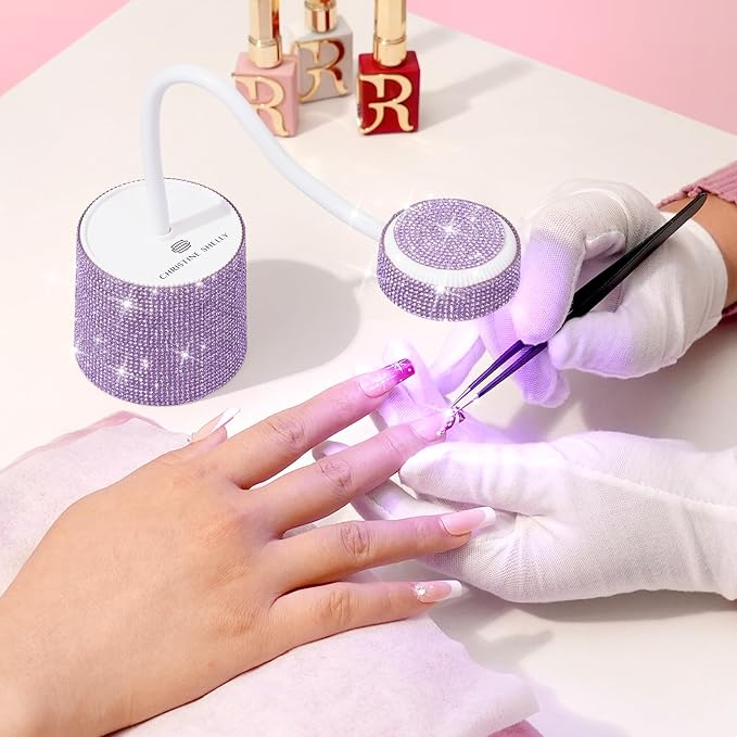Flash Cure Nail Lamp, UV Nail Lamp for Gel Nails, Cordless Auto Sensor | 27W | Type-C | 1500mAh | Rhinestone | Mini Size | Easy to Carry | DIY Manicure | Purple Diamond