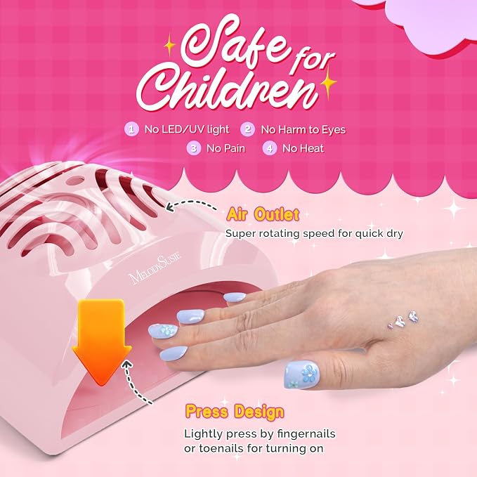MelodySusie Portable Kids Nail Dryer for Water Based Regular Nail Polish | for Girls Aged Twelve and Up, Easy Push Switch Finger Plate,Fast Drying,Children's Gift,Stocking Stuffers for Girls