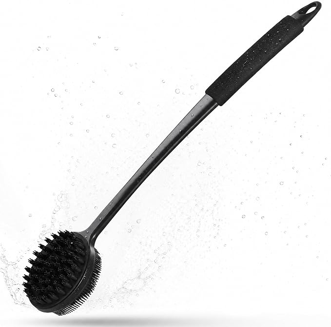 Silicone Back Scrubber for Shower, 17" Lengthen Long Handle Body Brush, Double Sided Shower Brush for Shower Exfoliating and Massage, Can Produce Rich Foam, Non Slip Grip Back Scrubber for Men