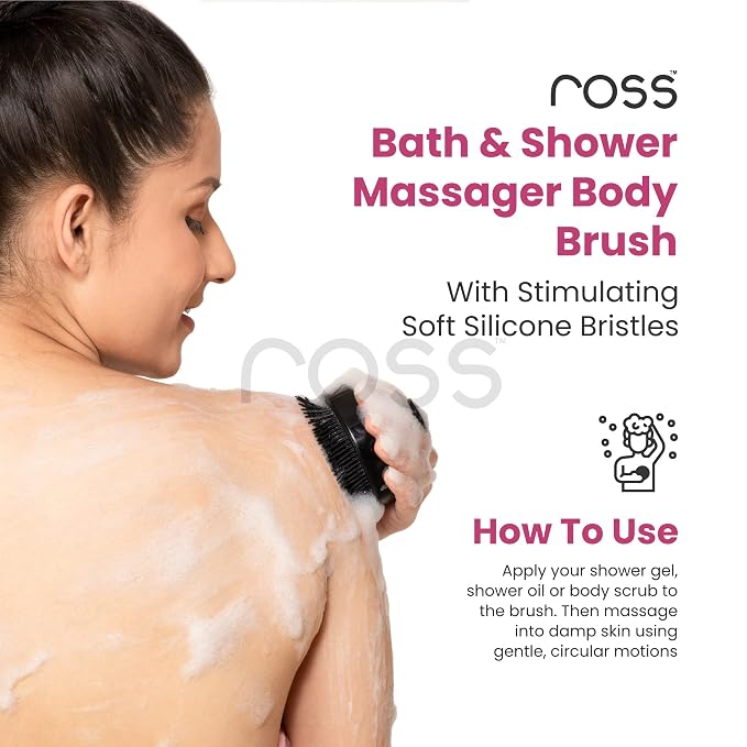 Ross Bath & Shower Massager Body Brush with Soft Silicone Bristles (Black)