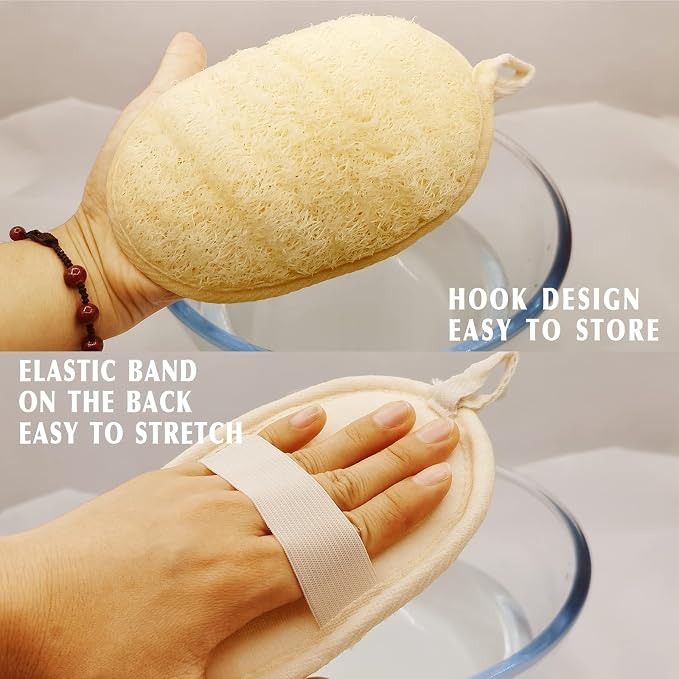 YIQINGJIE Natural Loofah Sponge Exfoliating Body Scrubber (3 Pack),Made with Eco-Friendly and Biodegradable Shower Luffa Sponge, Loofah for Women and Men, Beige