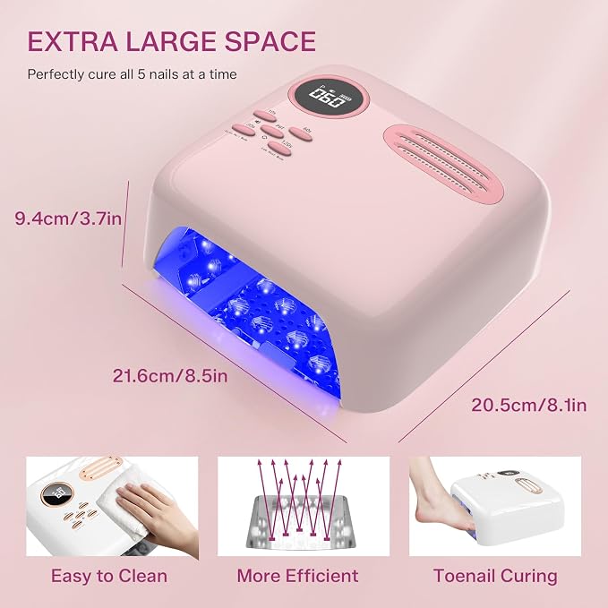 UV LED Nail Lamp for Gel Polish 72W Rechargeable Gel Nail Lamp Cordless Nail Dryer with Replaceable Light Board UV Light for Gel Nails for Home and Salon Use (Light Pink)