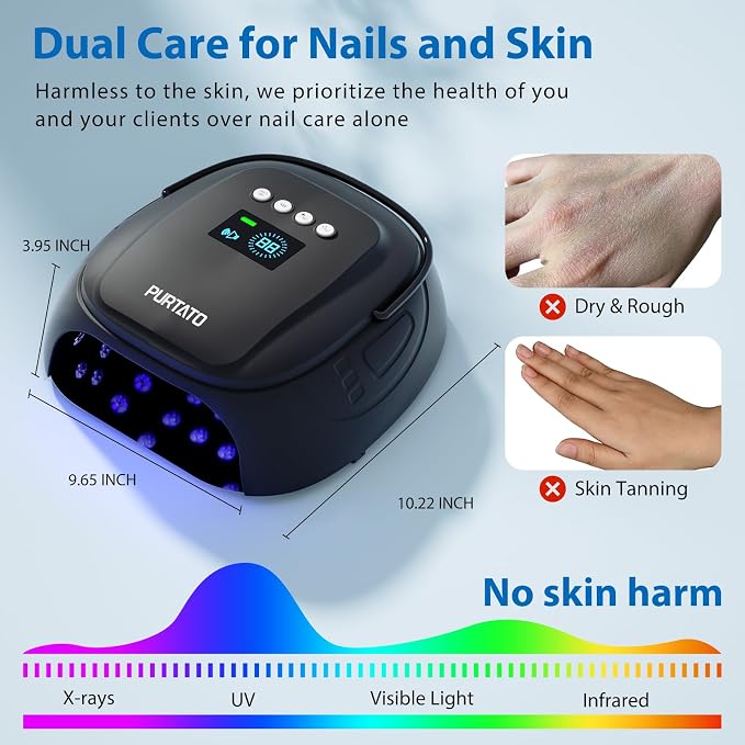 Purtato 126W Cordless Rechargeable UV LED Nail Lamp with Large Space, Handle and Foot Rest, Fast Curing Gel Nail Dryer with 4 Timers for Salon and Home (Matte Black)