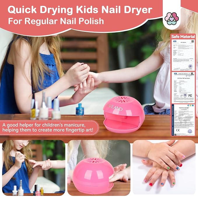 SAVILAND Mini Portable Battery Nail Dryer for Regular Polish and Teens | Safe U V-free gentle breeze, for girls aged twelve and up on the go, easy push switch finger plate, dries polish 50% faster