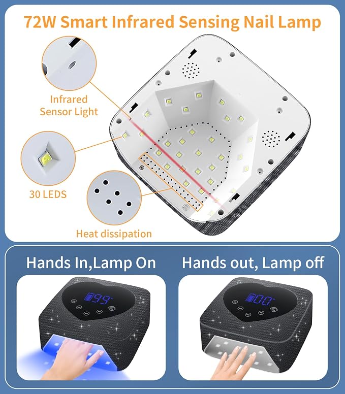 UV Light for Nails, Cordless UV Nail Lamp 72W, Rechargeable LED Dryer | Appearance of Black Diamond, 5 Timer Setting, Touch Control & Auto Sensor, Fast Light Curing Lamp for Salon & Home