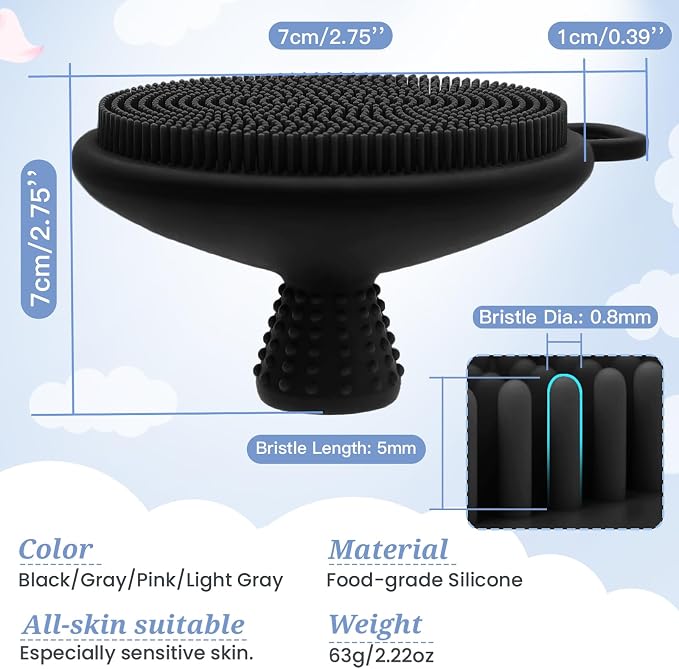 Silicone Face & Body Scrubber Set, Exfoliating Body Scrubber Face Scrubber with Dense Bristles & Non-Slip Handle, Gentle Silicone Loofah Face Brush for Good Lathering and Deep Cleansing(Black)