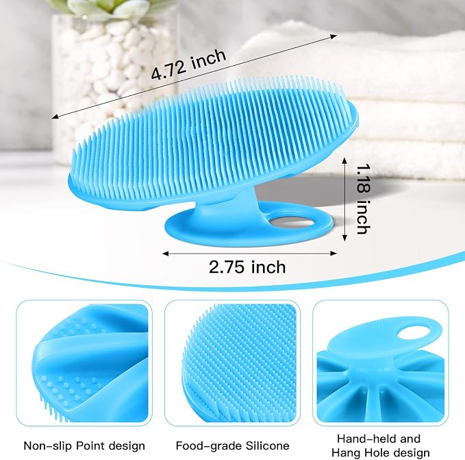 INNERNEED Silicone Body Cleansing Brush Exfoliating Scrubber, Blue | Gentle Massage, Deep Clean, Hygienic Shower Scrub Brush Soft Bristles for All Skin Types, Easy to Hold