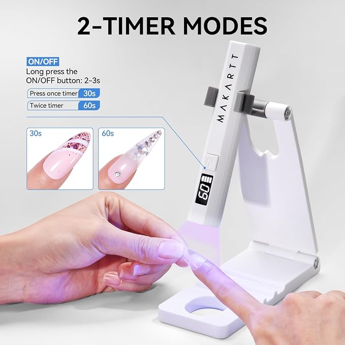 Makartt Handheld UV Nail Lamp Stand with Adjustable Design for Gel-X Tips | Hands-Free UV Light for Gel Nails Fast Curing Nail Tips & Gel Polish Rechargeable with LCD & 2 Timers Home DIY Salon, White