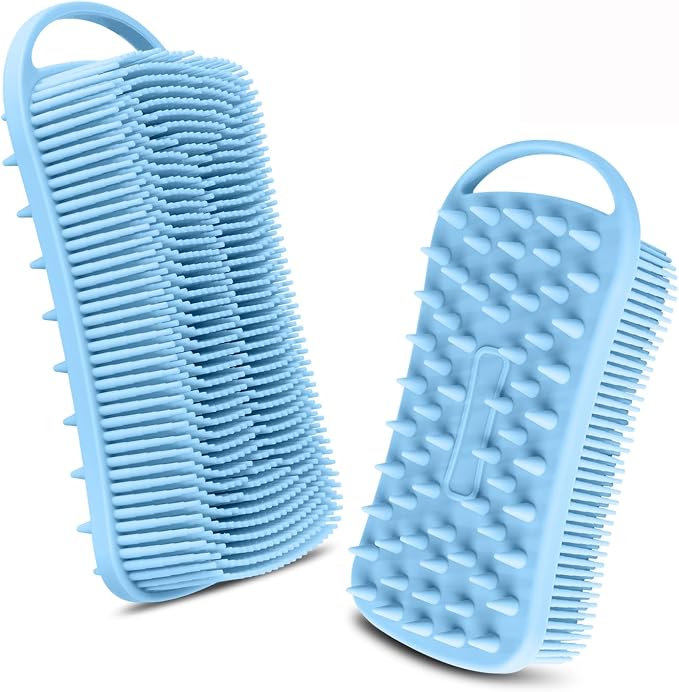 2PCS Silicone Body Scrubber, Loofah for Women, Shower Cleaner Scrub Brush | Gentle Exfoliating Shower Bath Brush, Rubber Body Wash Deep Cleaning & Exfoliator & Massage, Travel-Friendly for Bathroom