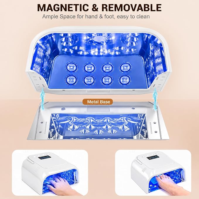 Rechargeable UV LED Nail Lamp Cordless, 108W Professional Nail Lamp for Gel Nails with Cooling Fan,Fast Drying Nail Dryer for Home or Salon Use（White）