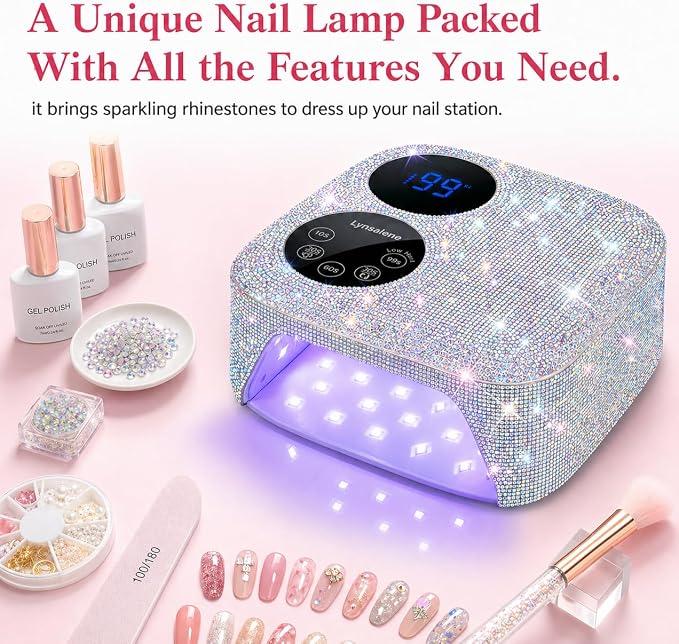 80W Cordless Nail Lamp, Sparkling Professional UV Light for Gel Nails | Rechargeable Nail Lamp, Dual-Screen Display & Magnetic Base, Fast Curing Gel Polish Nail Dryer, LED Nail Light