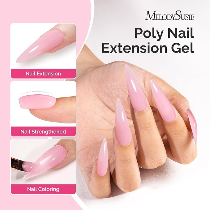 MelodySusie Poly Nail Extension Gel 60g Hema Free Soak Off UV Lamp Cured Nail Thickening Art Design Manicure Gift for Women 048