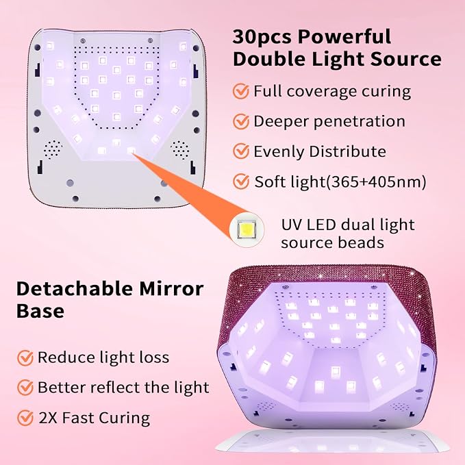 Cordless UV LED Nail Lamp,72W Rechargeable UV Light for Gel Nails with 5 Timer Setting Quick Dry Curing Lamp with Display Auto Sensor for Salon & Home(Red Diamond)
