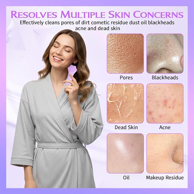 Qianyu Silicone Face Scrubber Exfoliating Black Head Cleansing Remover Tool Mask Massaging Applicator Spatula Brush Makeup Residue Removal Facial Brush for Women Nose Gentle Deep Skin Care (Purple)