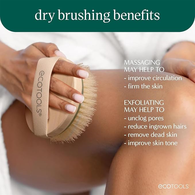 EcoTools Dry Body Brush for Circulation, Dead Skin Removal + Pink Delicate EcoPouf Made with Recycled Netting for Cleansing & Exfoliating Sensitive Skin, Self-Care Gifts