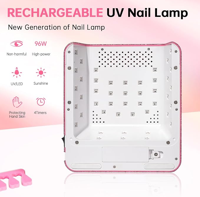 96W UV Nail Lamp, Cordless Nail Dryer | Rechargeable UV Light for Gel Nails, Professional Nail Light, Touch Control & Auto Sensor,Fast Curing Manicure for Salon Home