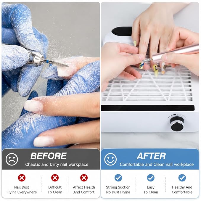 Biutee Nail Dust Collector 80W Adjustable Power Suction Nails Dust Vacuum | Nail Dust Cleaner with 2 Reusable Filter Nail Vacuum Cleaner Fan for Acrylic Nails Manicure Salon Home Use