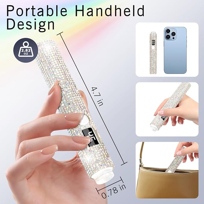 Handheld UV Light for Gel Nails, Glitter Mini UV Light, Cordless Portable Nail Lamp for Fast Curing, Rechargeable LED Lamp for Rhinestone Glue Nail DIY Decoration - AB Diamond