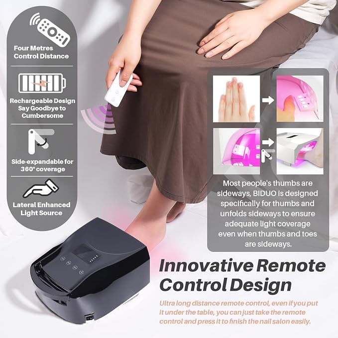 52 LEDs Cordless UV Nail Lamp, 96W High Power, Magnetic Mirror Base,Thumb Light,4 Timers, Auto Sensor, Key Sound, Built-in Cooling Fan,Remote Control Professional UV Light for Gel Nails(Black)