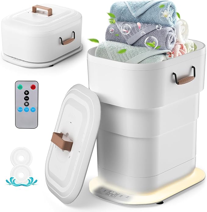 MFTEK 27L Towel Warmer for Bathroom, Foldable Heated Towel Warmers Bucket, Spa-Like Towel Heater with Timer, Auto Shut Off, Ambient Light, Fits Large Towels, Blankets, Bathrobes, Great Gift Idea