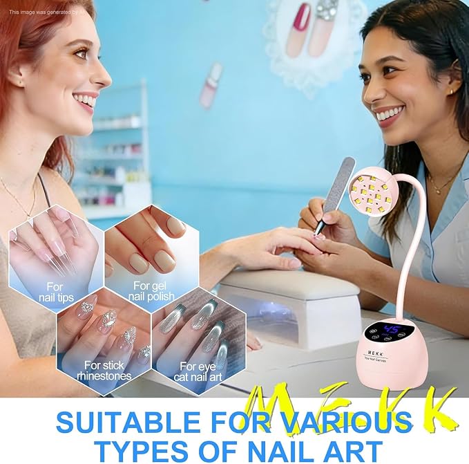 MEKK Gooseneck Flash Cure Nail Lamp, 36W Mini UV Light for Gel Nails | Cordless,Auto Sensor, 4 Timers (10/30/60/90s), Single Nail Detail Work, Portable, USB-C, flower Design, Salon & Home,Pink