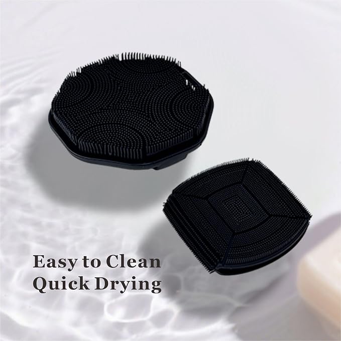 Silicone Body Scrubber & Face Scrubber Set, Shower Scrubber with Soft Bristles, Non-Slip Scrubbies for Body, Face Scrubber Exfoliator for Sensitive Skin(Black+Black)