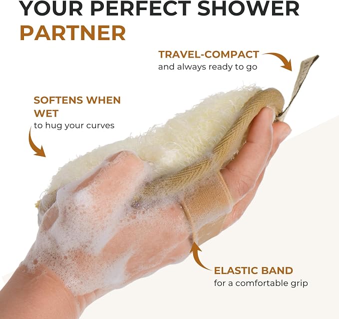HILLSPRING Natural Loofah Pad, Exfoliating Body Scrubber, 1-Pack (Brown) | Double-Sided, Oval, Eco-Friendly, for Bath Shower SPA, Fast Drying