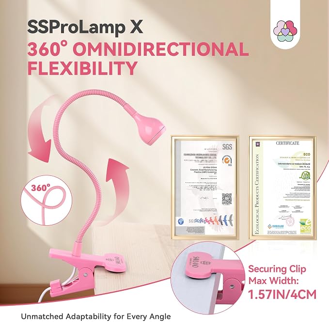 SAVILAND Gooseneck U V Light for Nails Flash Cure Gel Lamp with Desk Clip | 10s fast curing, LED UV dual light, Salon grade, Manicure use, Gel nail polish & nail tips curing tool, Pink