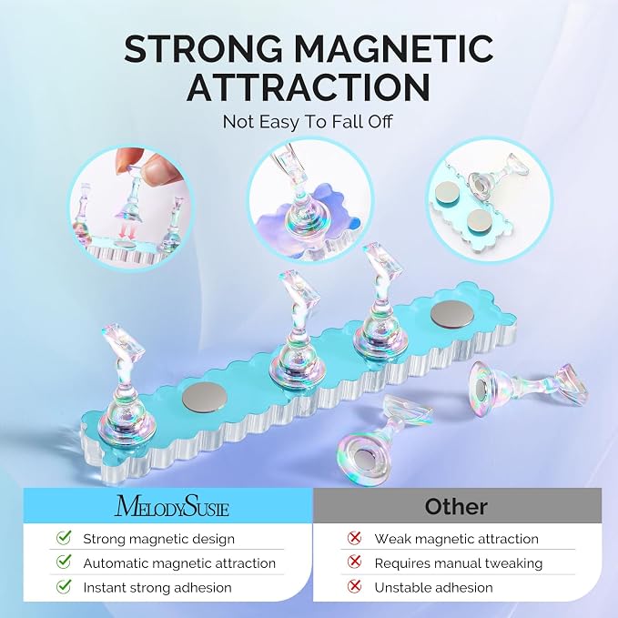 MelodySusie 2-Set Nail Stand for Press Ons Acrylic Base for Practice, Blue | Strong Magnetic, Wider Base, Residue-free Tape, Fit LED/UV Lamps, Nail Tips, For DIY Salon Painting Display, Beginners & Pros