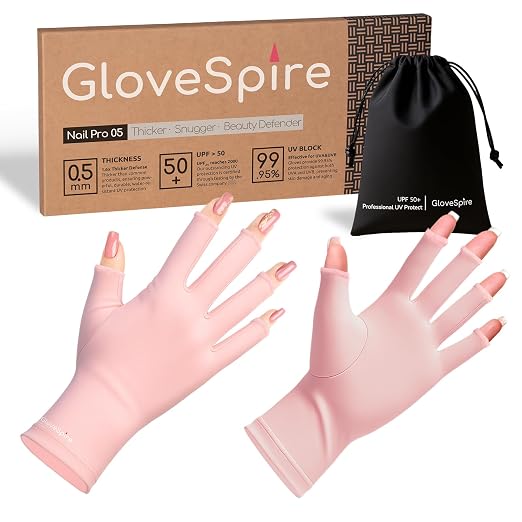 Thickened UPF50+ UV Gloves for Nails, One Size, Blush Pink | Fingerless, Sun & UV Protection, Thickened Stretch Fabric, 2 Sizes for a Better Fit, Included Storage Pouch, Home & Salon Use